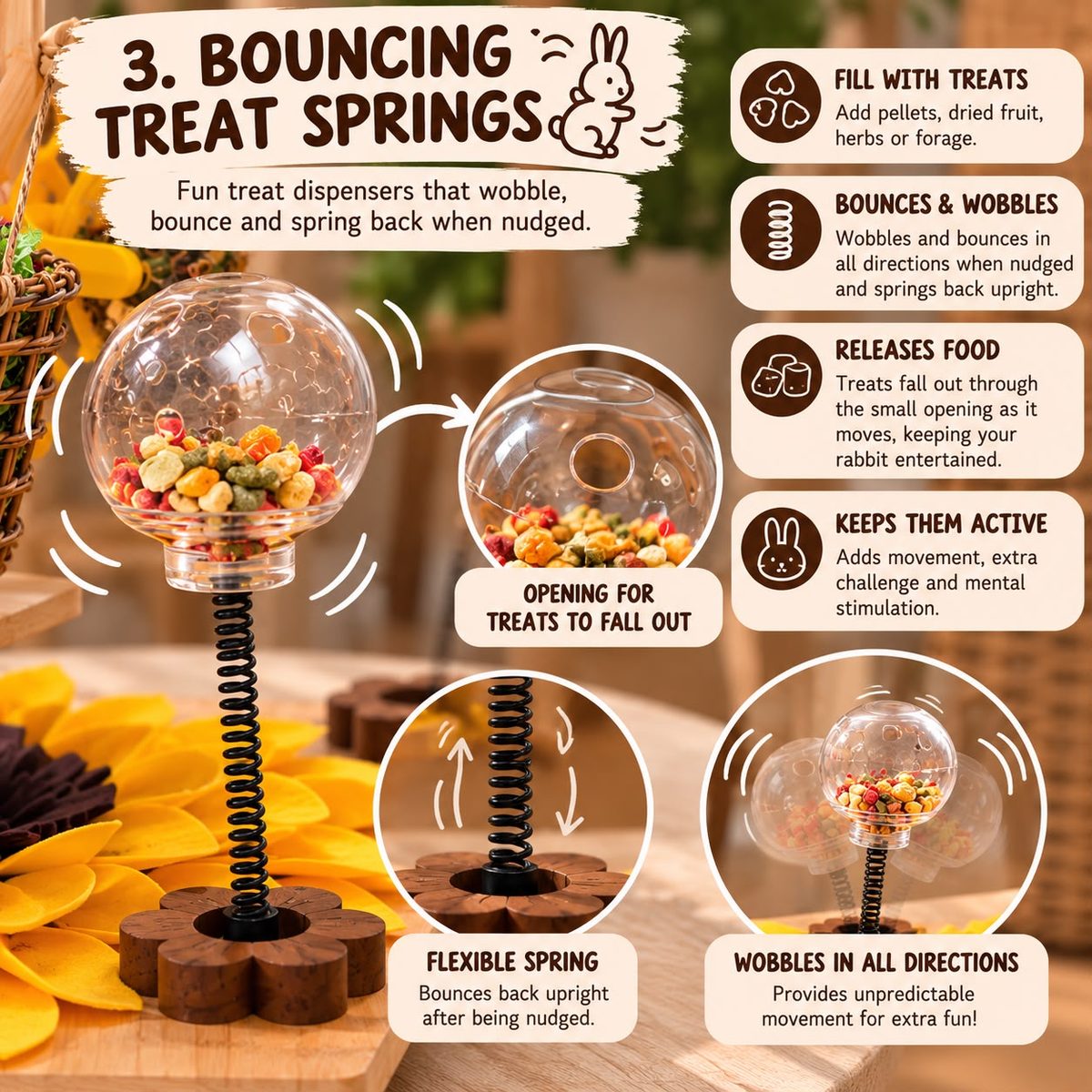 3. Bouncing Treat Springs — fun treat dispensers that wobble, bounce and spring back when nudged